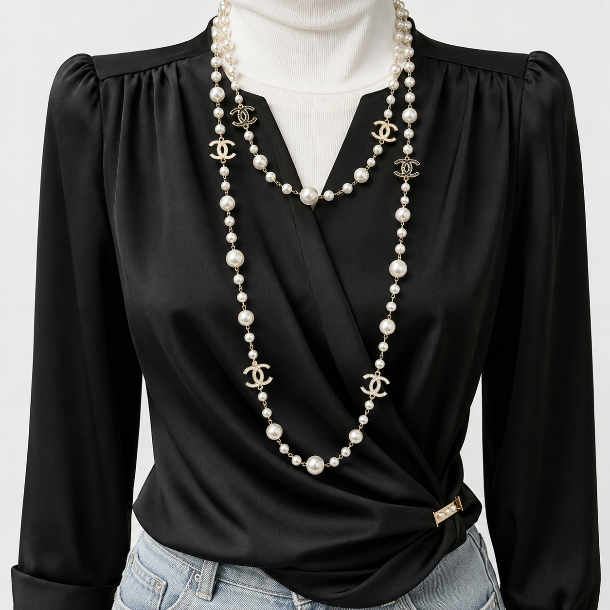 CC Long Pearl Necklace