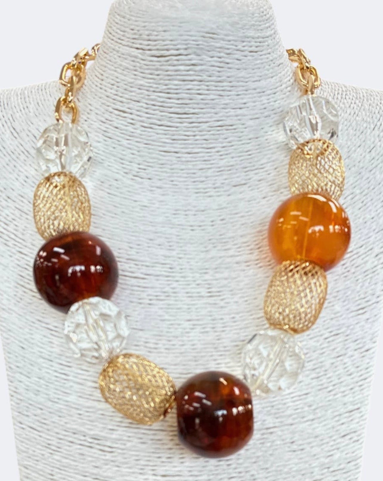 Amber-Inspired Beaded
Statement Necklace