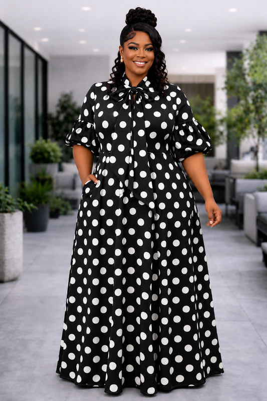 Polka Dot Maxi Dress | BLACK