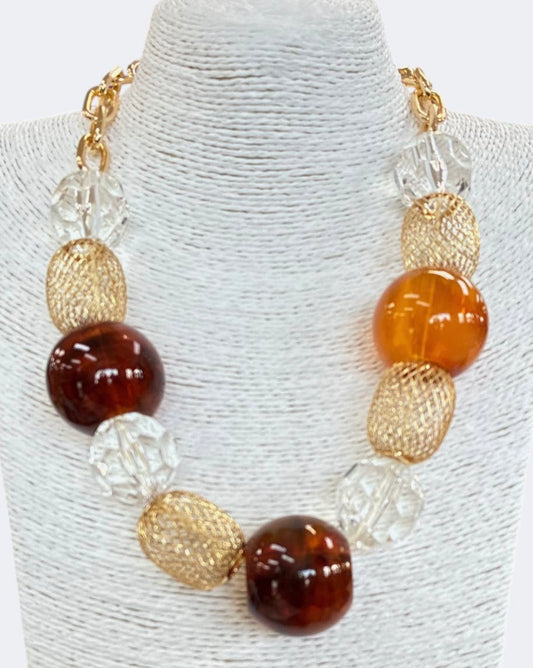 Amber-Inspired Beaded
Statement Necklace