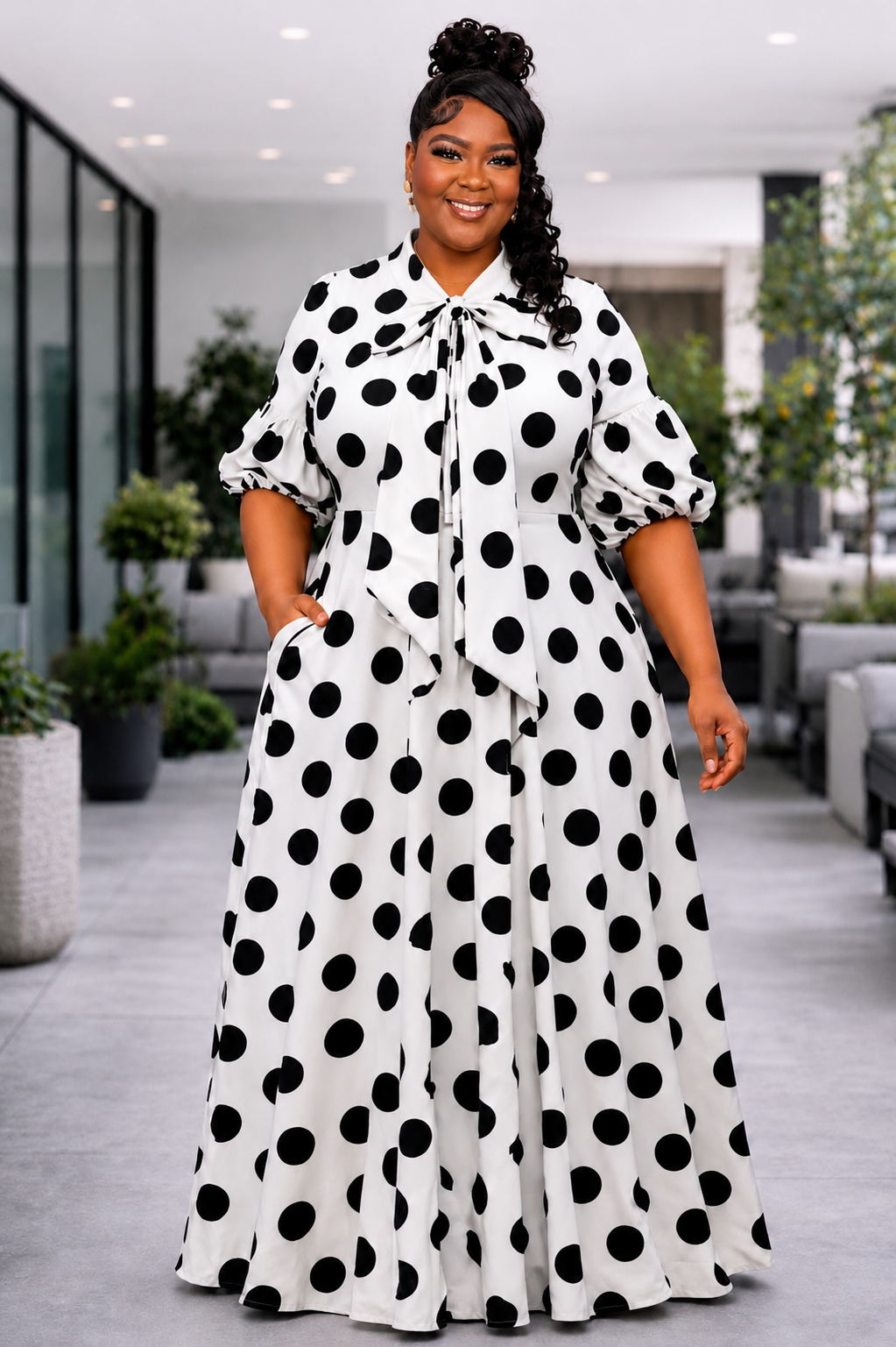 Polka Dot Maxi Dress | WHITE