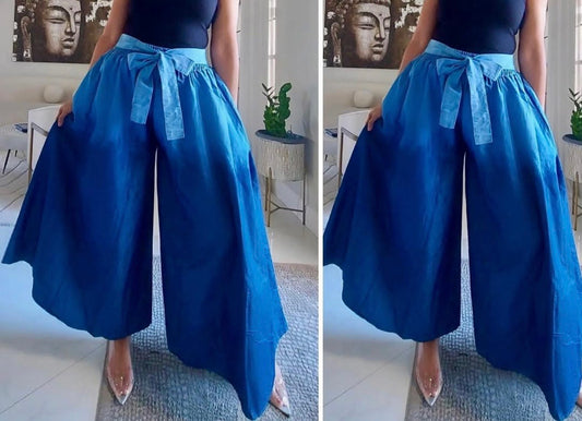 Two-tone Denim Palazzo Pants